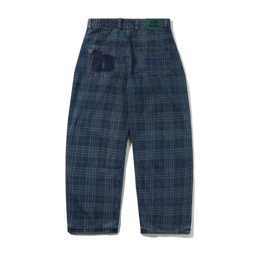 Burn Wide Cut Denim Jeans - Dark Indigo Plaid