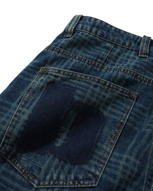 Burn Wide Cut Denim Jeans - Dark Indigo Plaid
