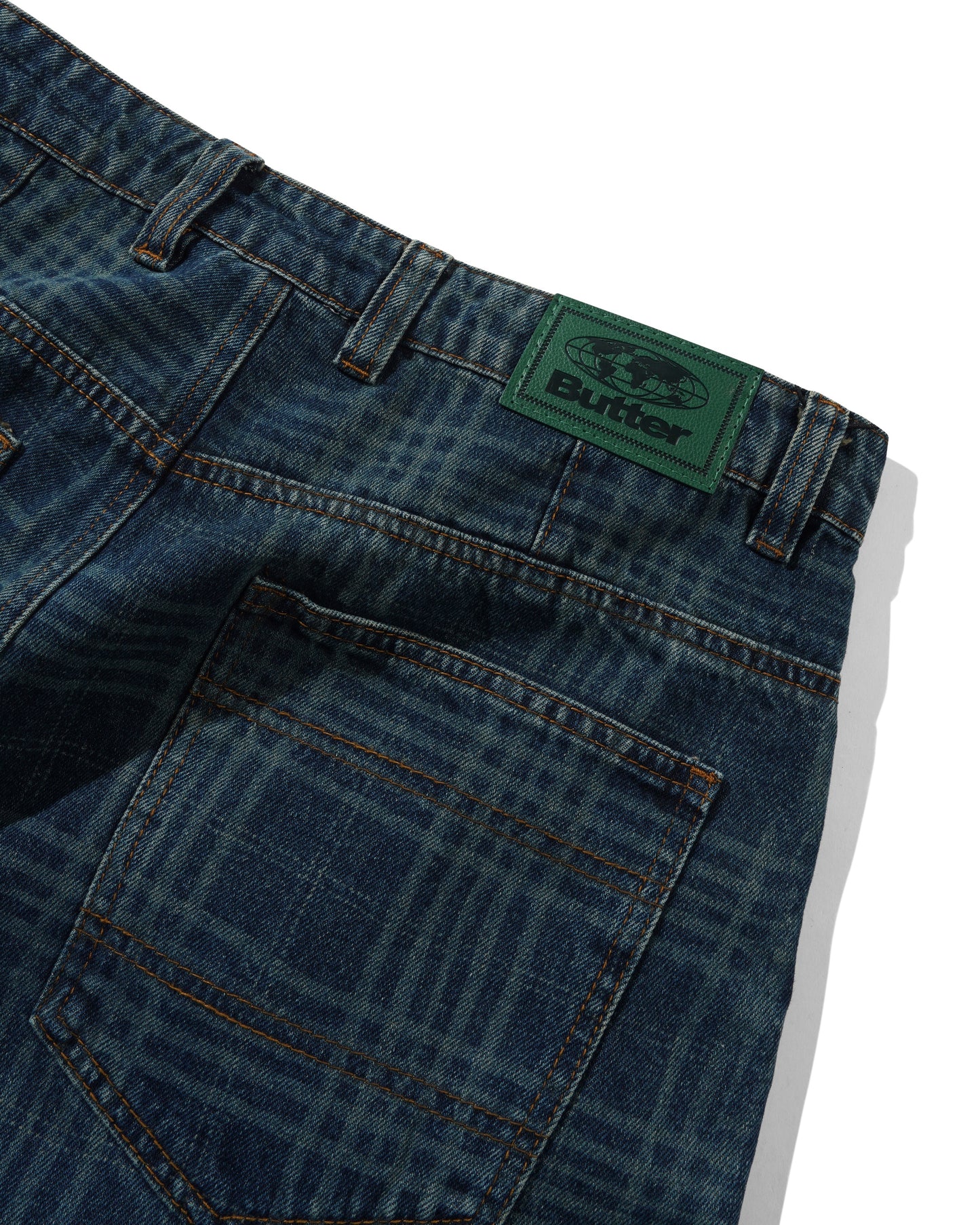 Burn Wide Cut Denim Jeans - Dark Indigo Plaid