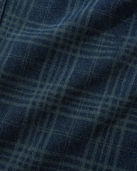 Burn Wide Cut Denim Jeans - Dark Indigo Plaid