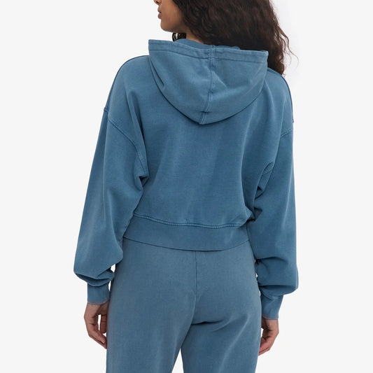 Women's Organic Crop Zip Hood - Faded Indigo