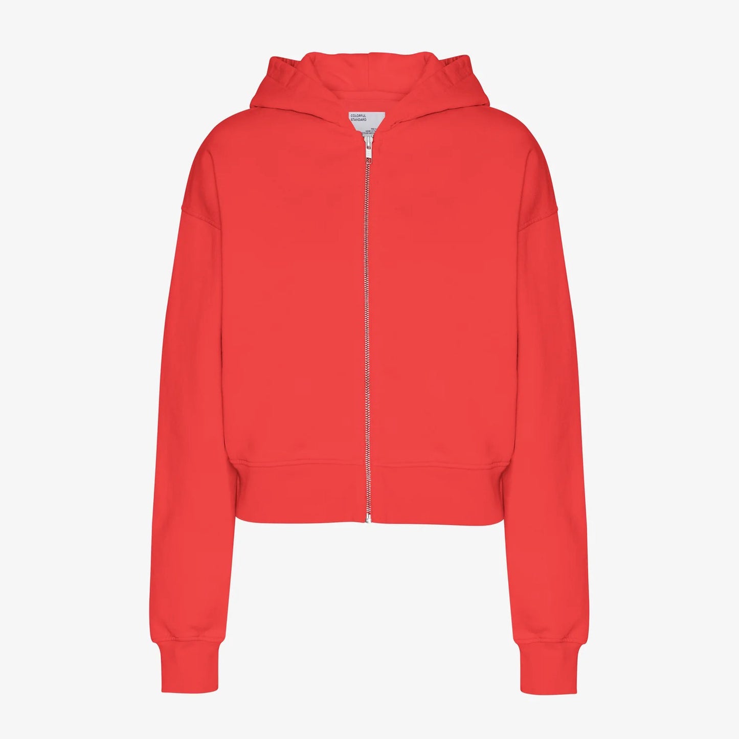 Women's Organic Crop Zip Hood - Red Tangerine