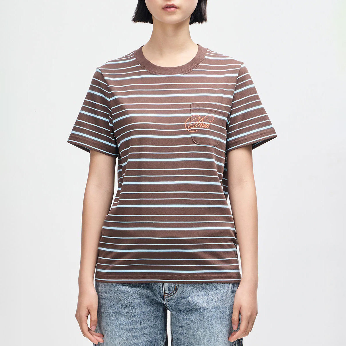 Women's Pierre Stripe Tee - Java Brown / Baby Blue