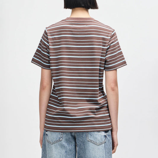 Women's Pierre Stripe Tee - Java Brown / Baby Blue