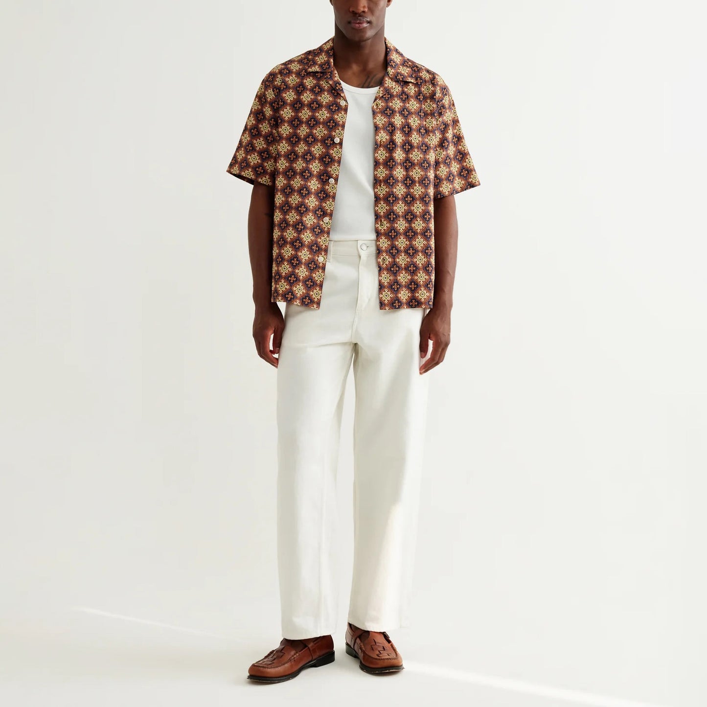Didcot SS Shirt, Seersucker Tiles - Rust / Multi