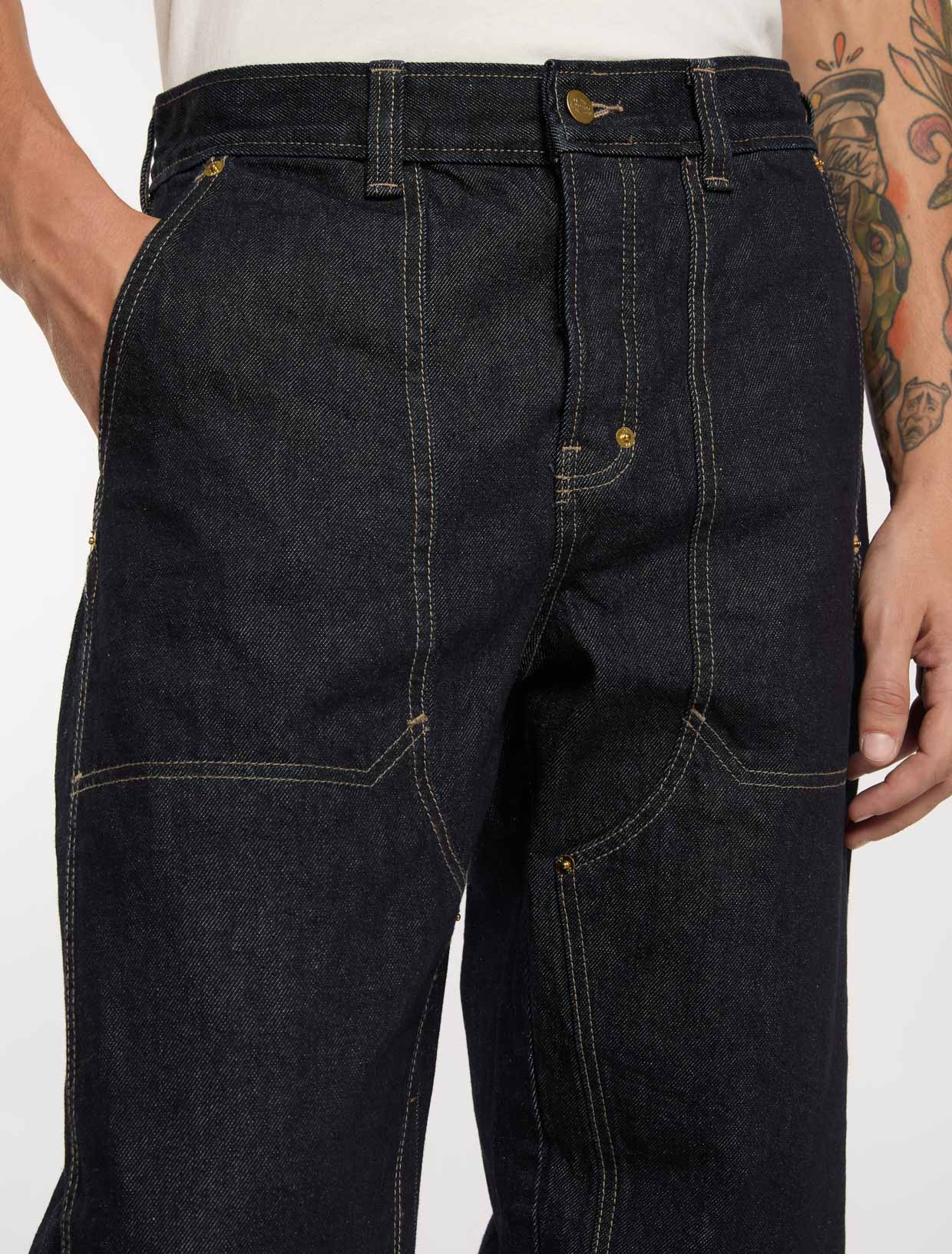 Trucker Selvedge Denim Double Knee Relaxed Jeans - Rinsed