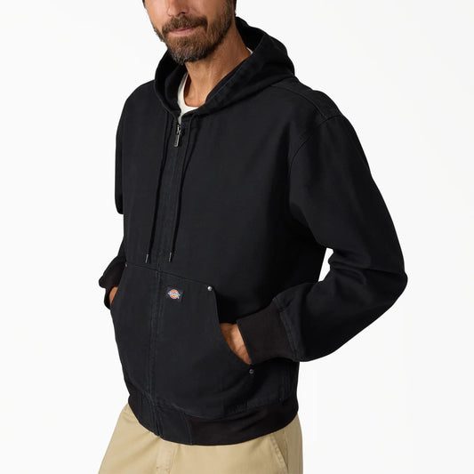 Unlined Canvas Hooded Bomber - Black