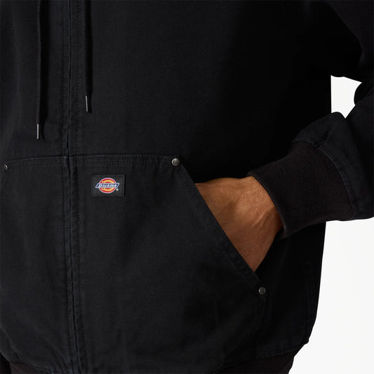 Unlined Canvas Hooded Bomber - Black