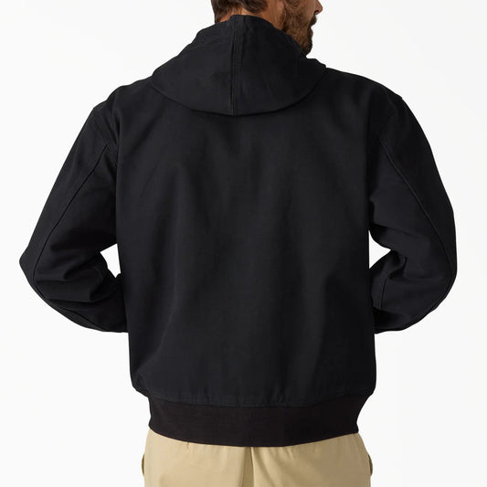 Unlined Canvas Hooded Bomber - Black