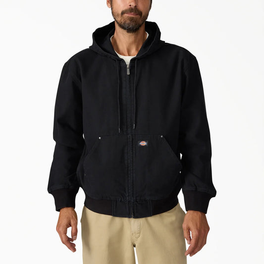 Unlined Canvas Hooded Bomber - Black