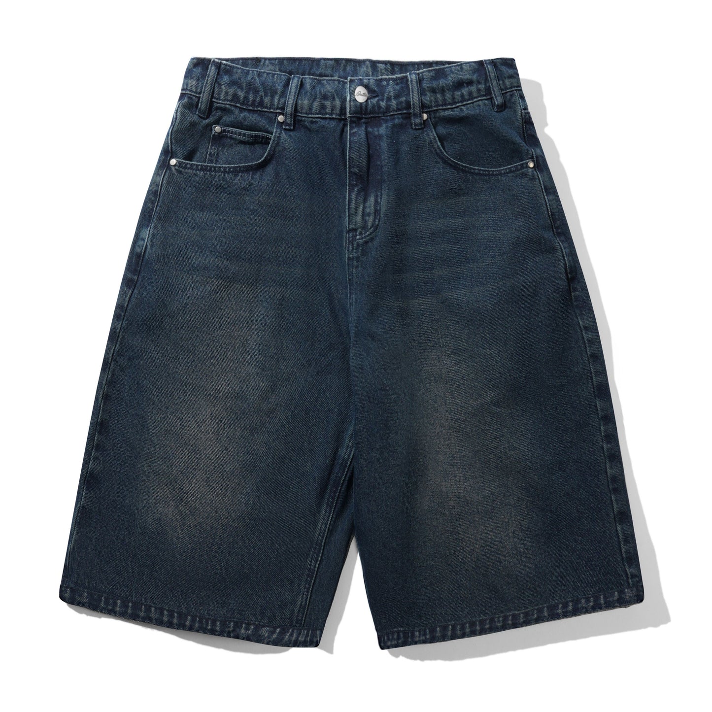 Distressed Big Denim Shorts - Washed Dark Blue