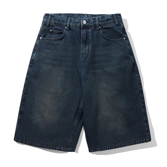 Distressed Big Denim Shorts - Washed Dark Blue
