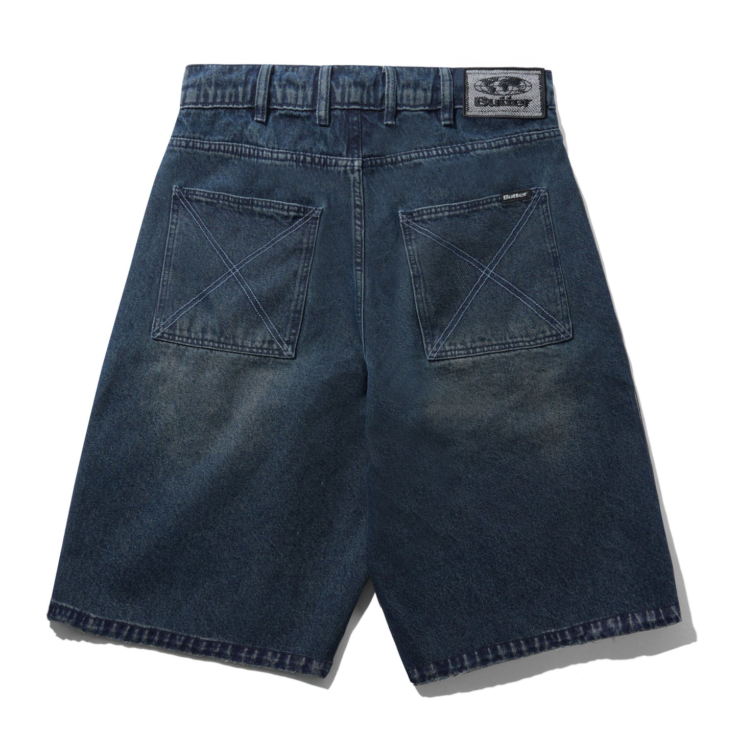 Distressed Big Denim Shorts - Washed Dark Blue
