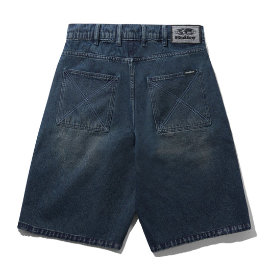 Distressed Big Denim Shorts - Washed Dark Blue