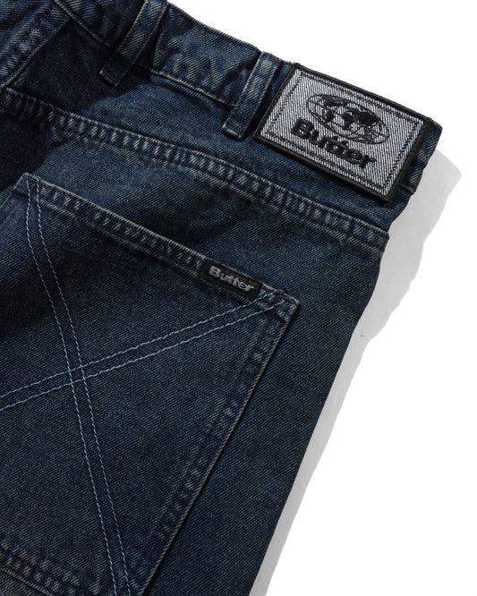 Distressed Big Denim Shorts - Washed Dark Blue