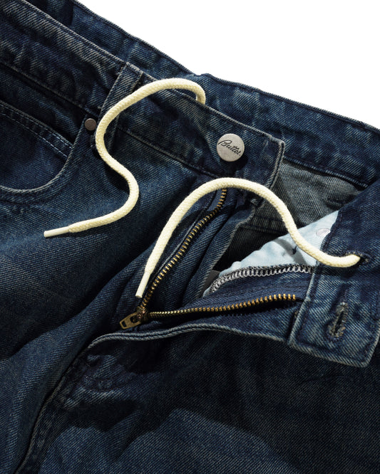 Distressed Big Denim Shorts - Washed Dark Blue