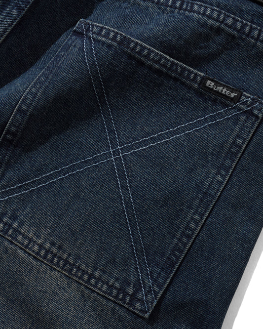 Distressed Big Denim Shorts - Washed Dark Blue
