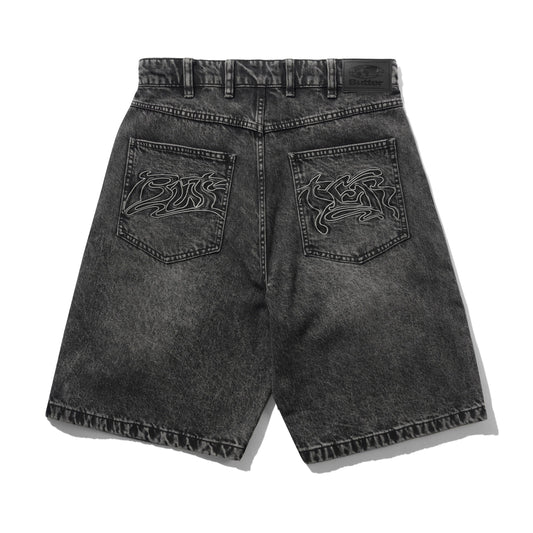 Drummer Baggy Denim Shorts - Streaky Black