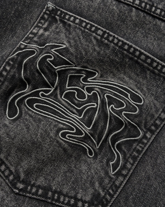 Drummer Baggy Denim Shorts - Streaky Black