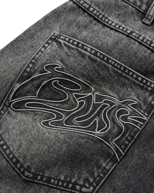 Drummer Baggy Denim Shorts - Streaky Black