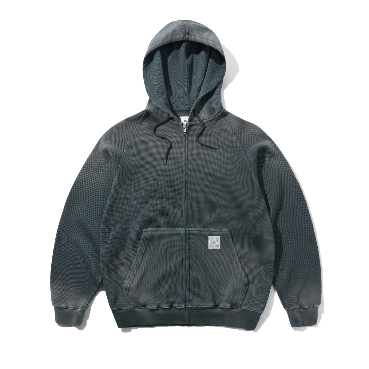 Faded Waffle Zip-Thru Hood - Washed Black
