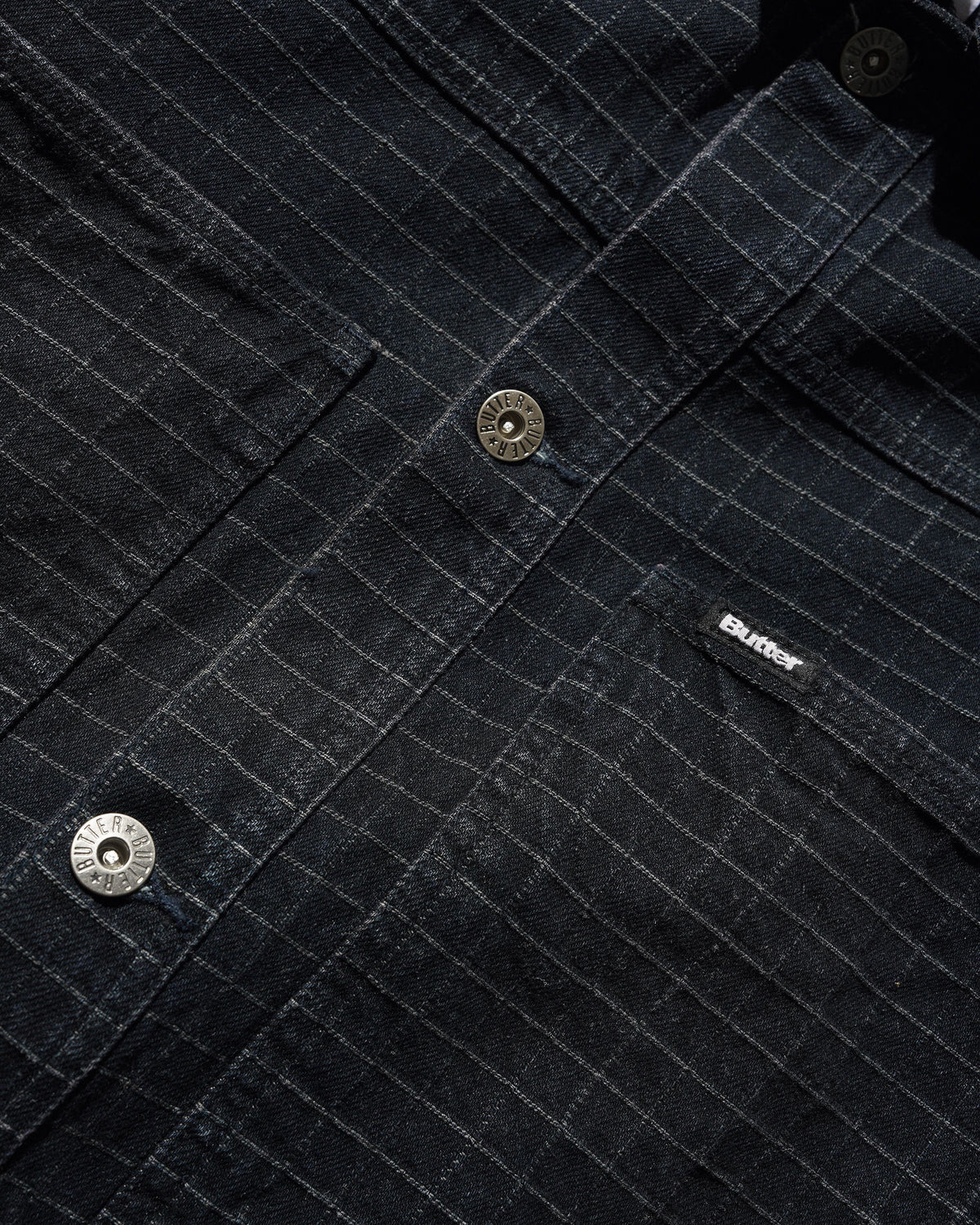 Grid Denim Jacket - Overdye Black