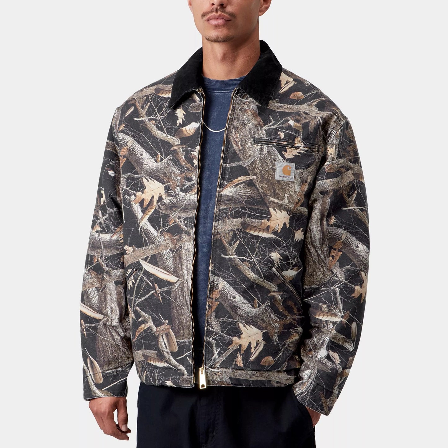 OG Detroit Jacket - Camo Feather Tree, Black / Black heavy stone wash