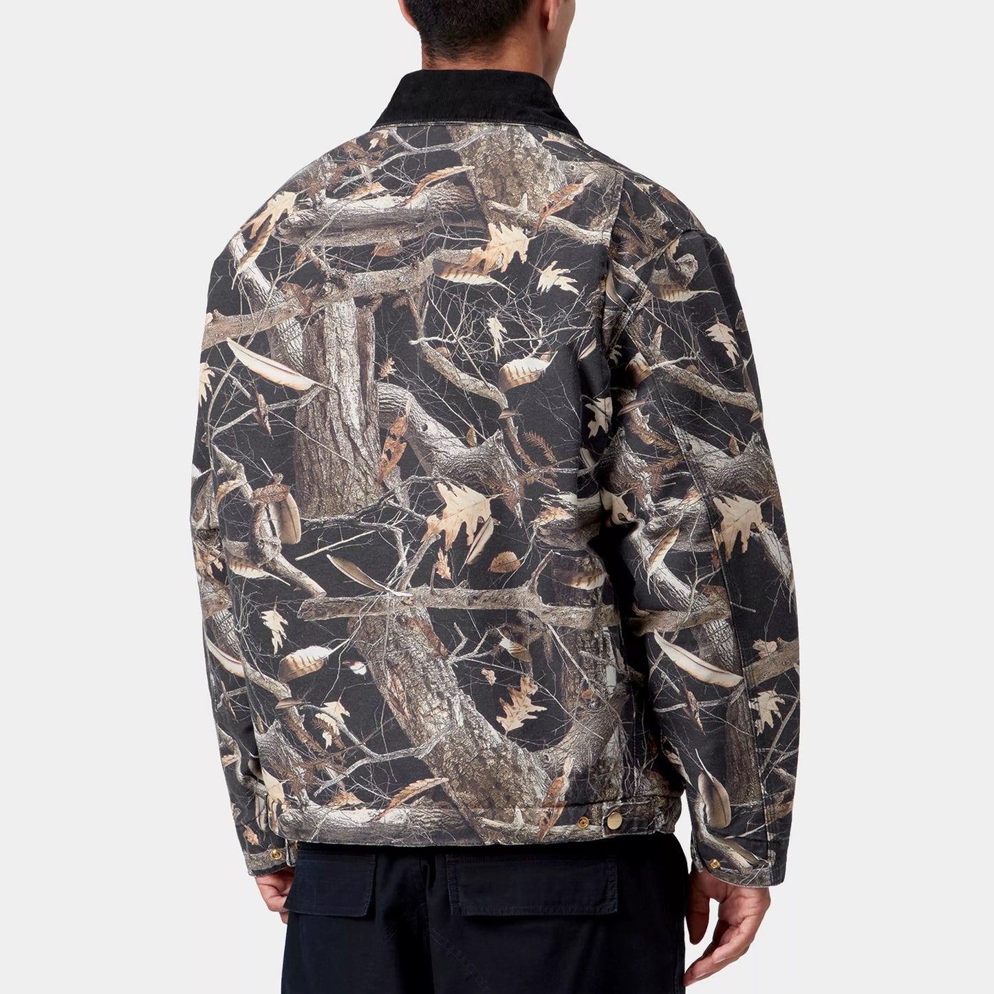 OG Detroit Jacket - Camo Feather Tree, Black / Black heavy stone wash