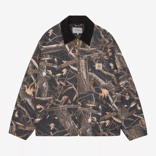 OG Detroit Jacket - Camo Feather Tree, Black / Black heavy stone wash