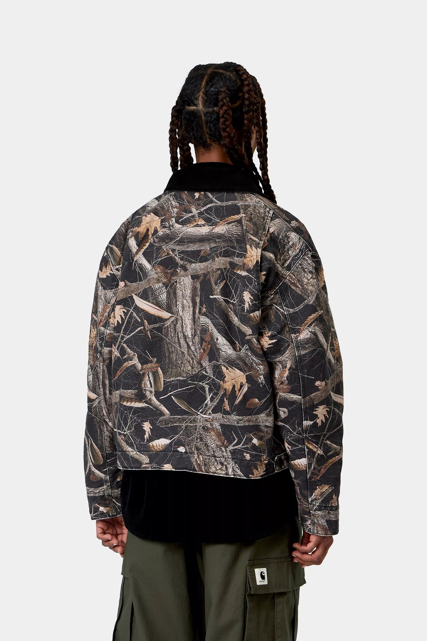 Women's OG Detroit Jacket - Camo Feather Tree, Black / Black Heavy stone wash