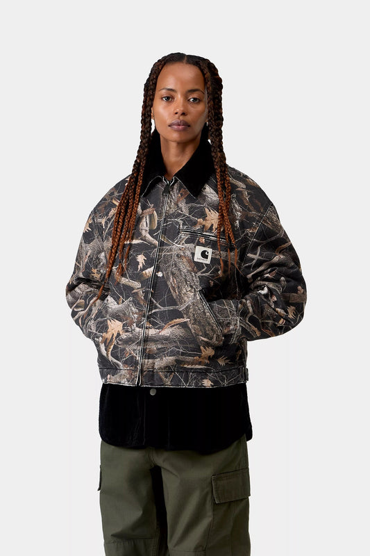 Women's OG Detroit Jacket - Camo Feather Tree, Black / Black Heavy stone wash