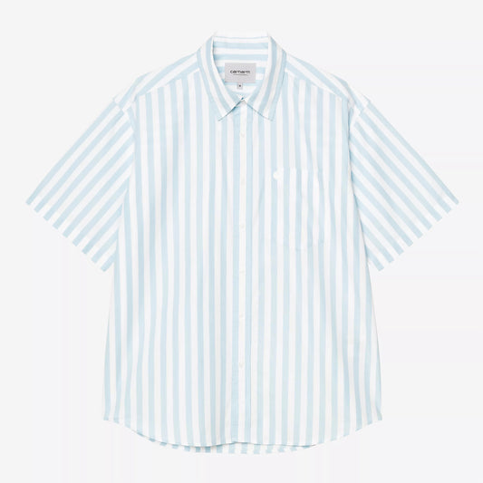 S/S Royce Shirt, Royce Stripe - Icaria / White