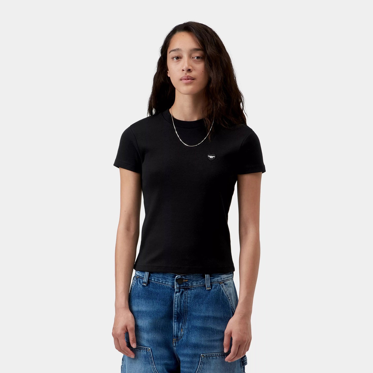 Women's S/S Small Heart Patch T-Shirt - Black