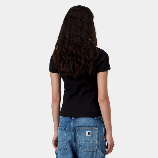 Women's S/S Small Heart Patch T-Shirt - Black