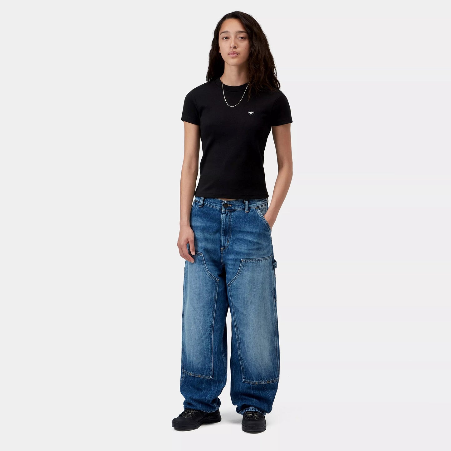 Women's S/S Small Heart Patch T-Shirt - Black
