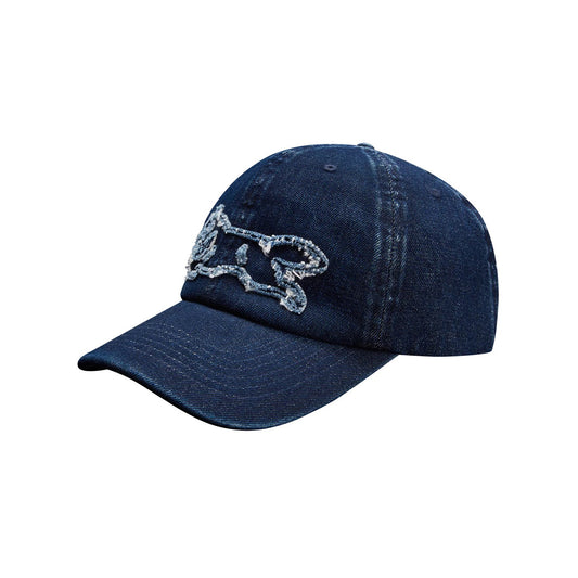 Distressed Running Dog Dad Cap - Indigo