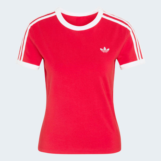 Womens 3 Stripes Slim T-Shirt - Better Scarlet / White