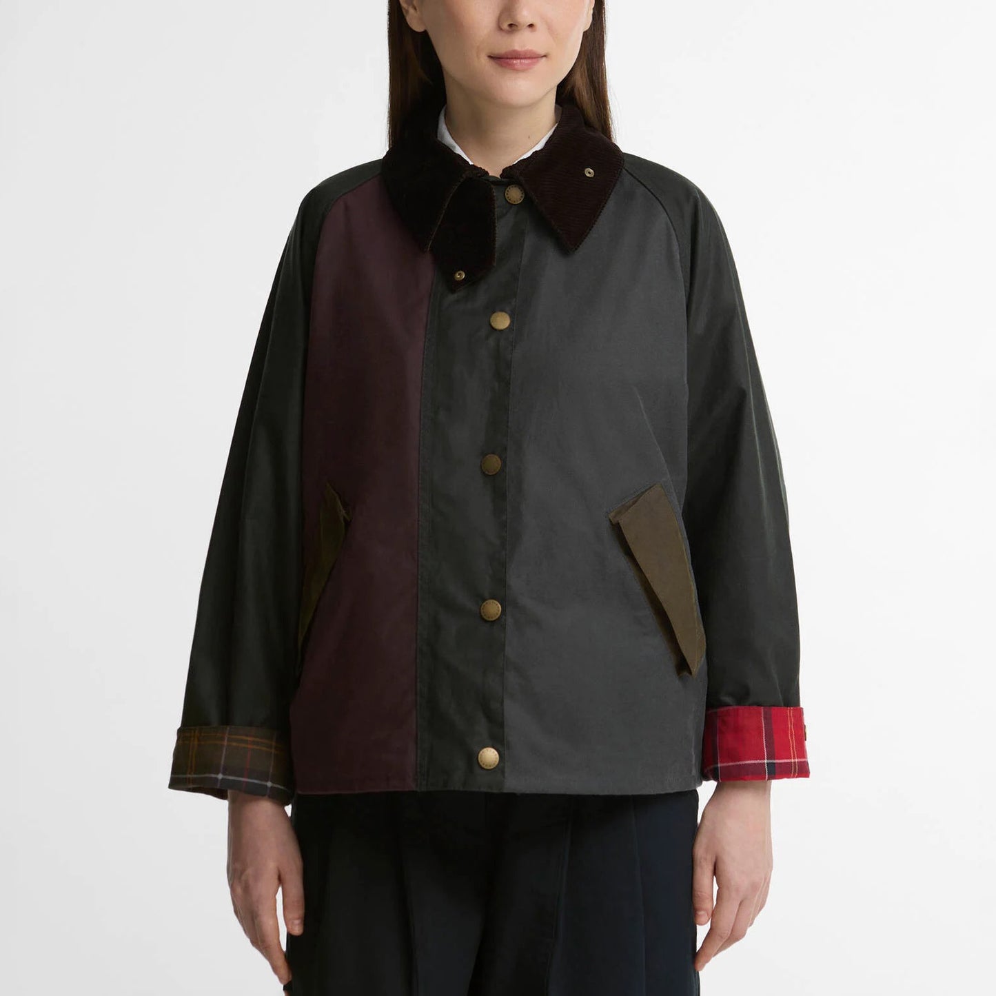 Women's Transport Patchwork Transport Waxed Jacket - Sage/Beech/Bordeaux/Grey/Mixed Tartan
