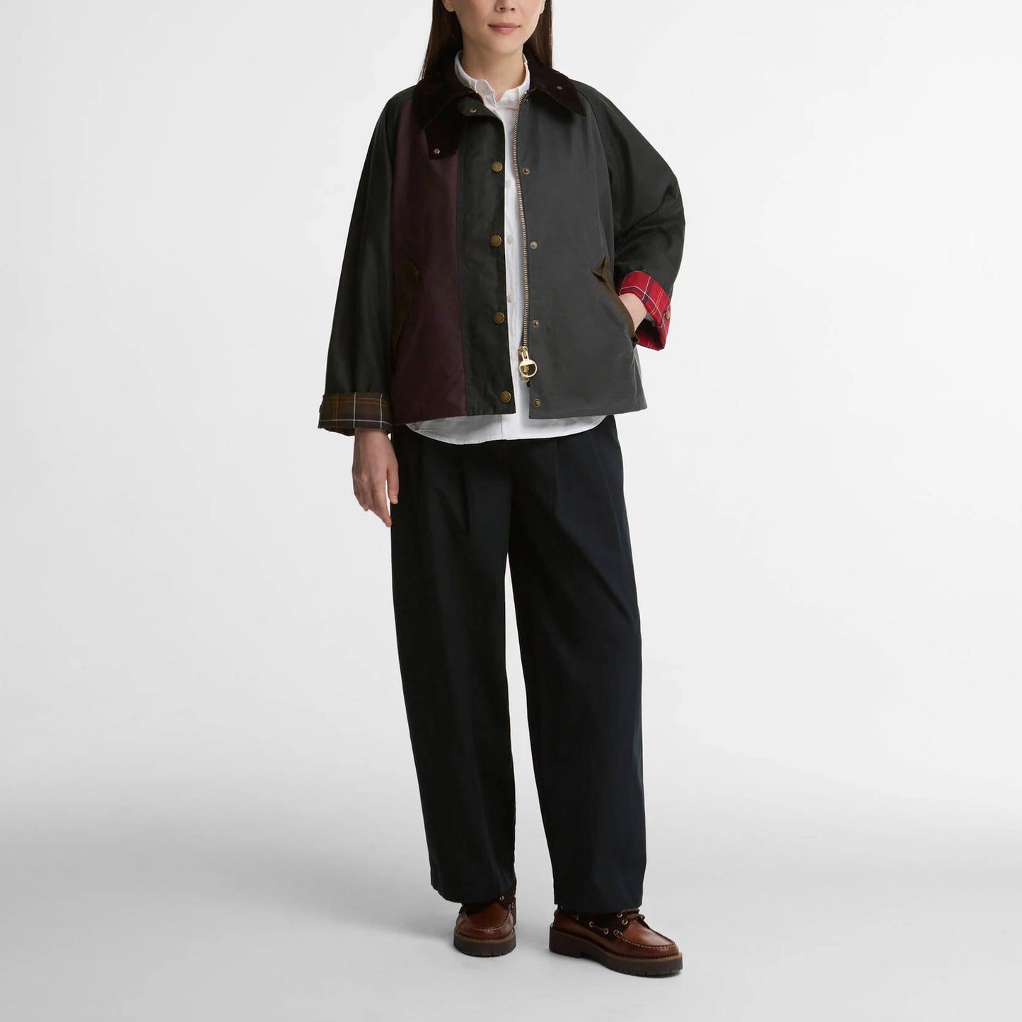Women's Transport Patchwork Transport Waxed Jacket - Sage/Beech/Bordeaux/Grey/Mixed Tartan