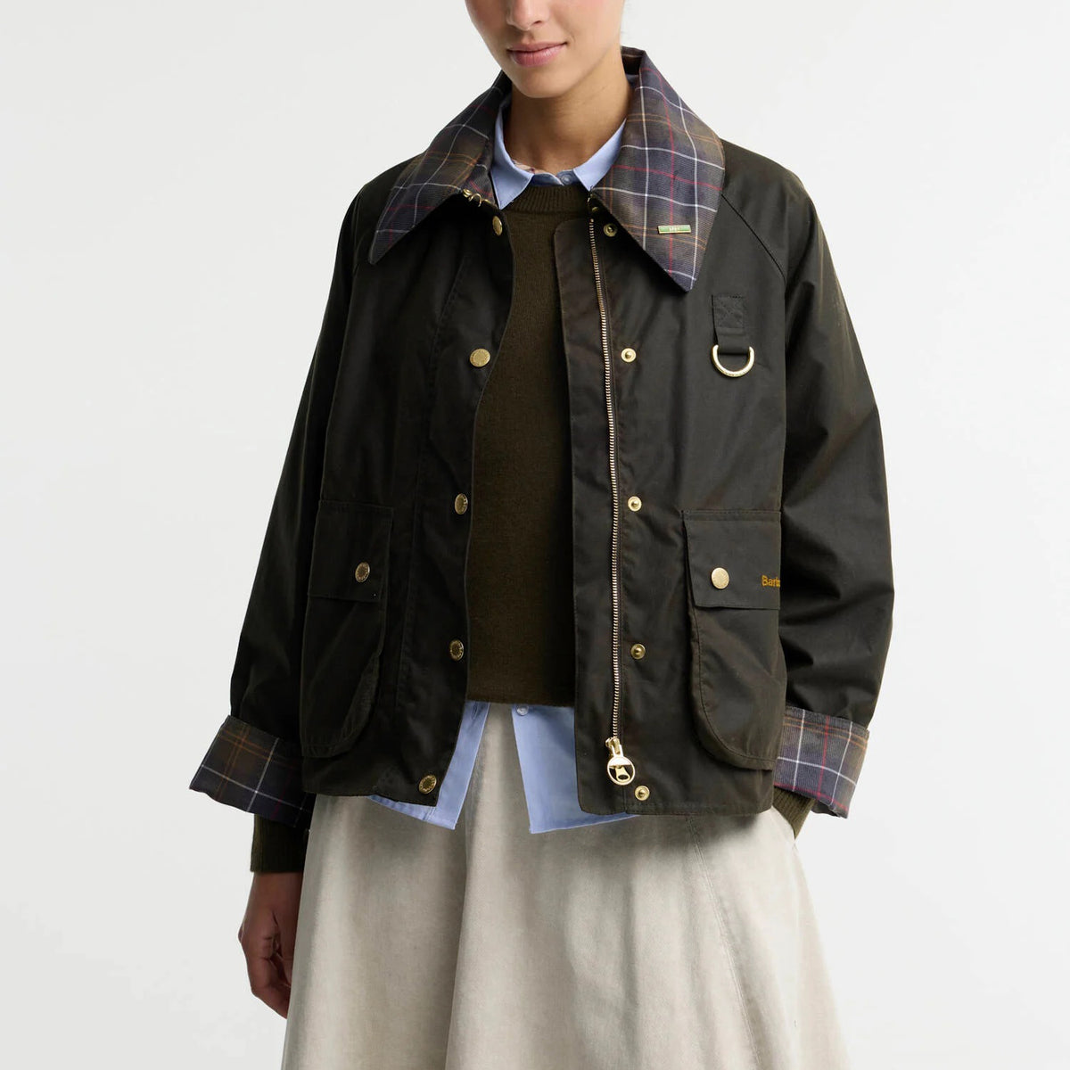 Women’s Icons Tartan Collar Spey Waxed Jacket - Olive/Classic