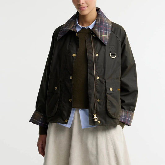 Women’s Icons Tartan Collar Spey Waxed Jacket - Olive/Classic
