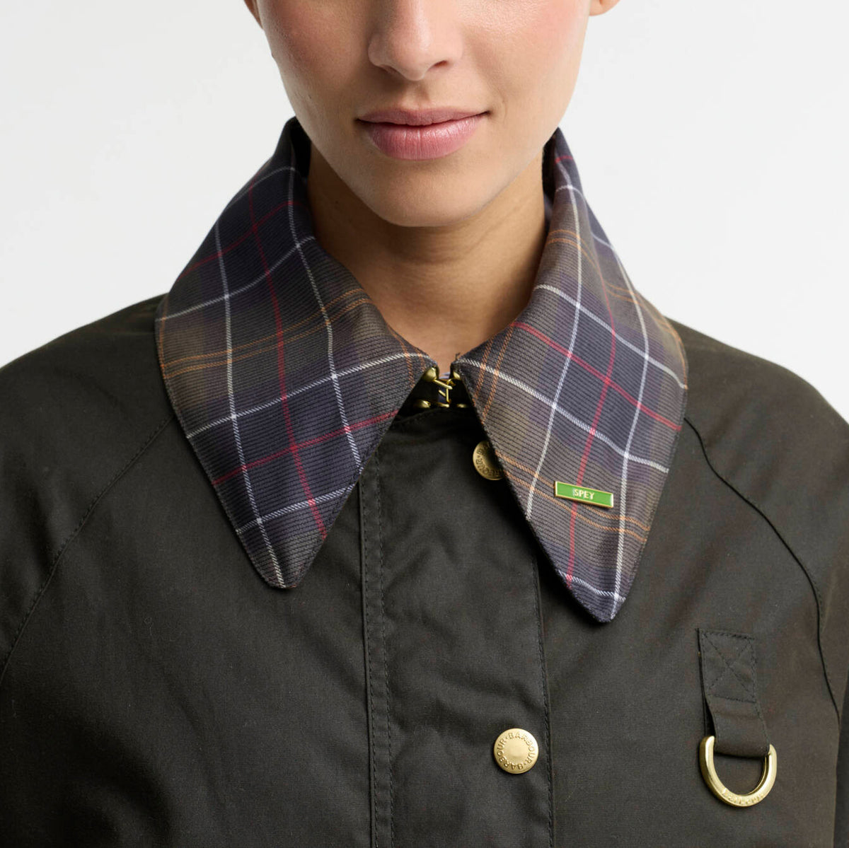 Women’s Icons Tartan Collar Spey Waxed Jacket - Olive/Classic