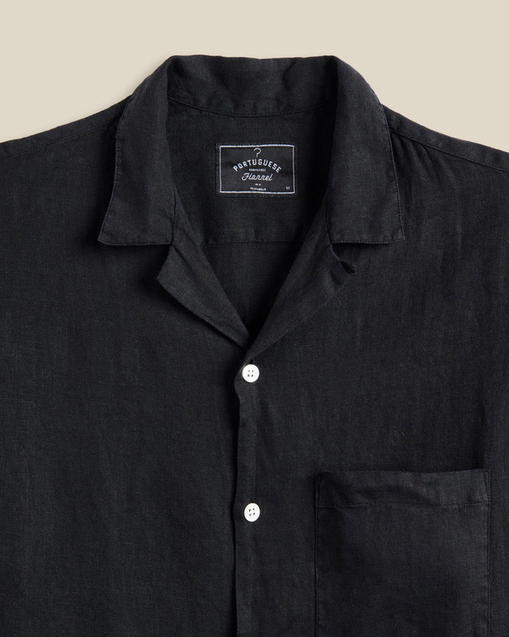 Linen Camp Collar Shirt - Black