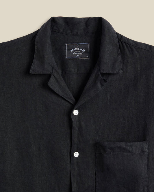 Linen Camp Collar Shirt - Black