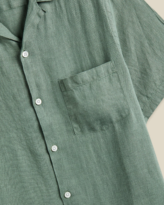 Linen Camp Collar Shirt - Dry Green