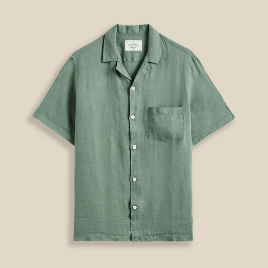 Linen Camp Collar Shirt - Dry Green