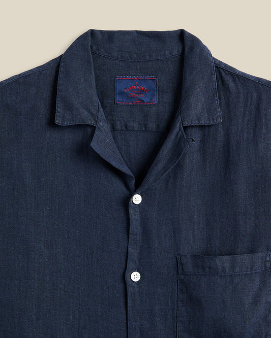Linen Camp Collar Shirt - Navy
