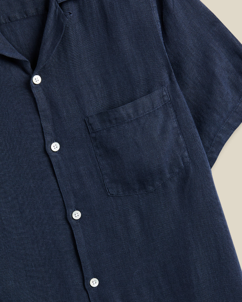 Linen Camp Collar Shirt - Navy