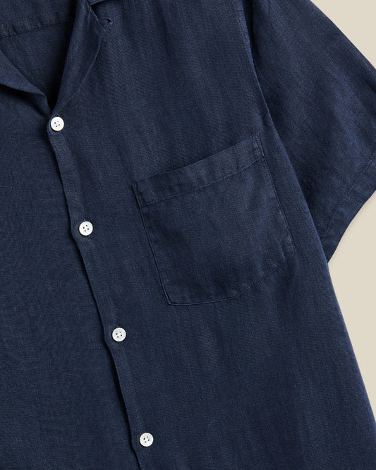 Linen Camp Collar Shirt - Navy
