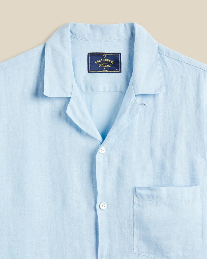 Linen Camp Collar Shirt - Sky